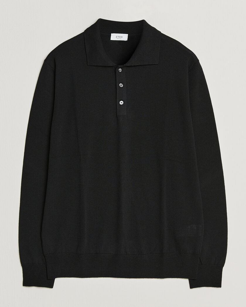 Eton Merino Wool Knitted Polo Black – Schwarz