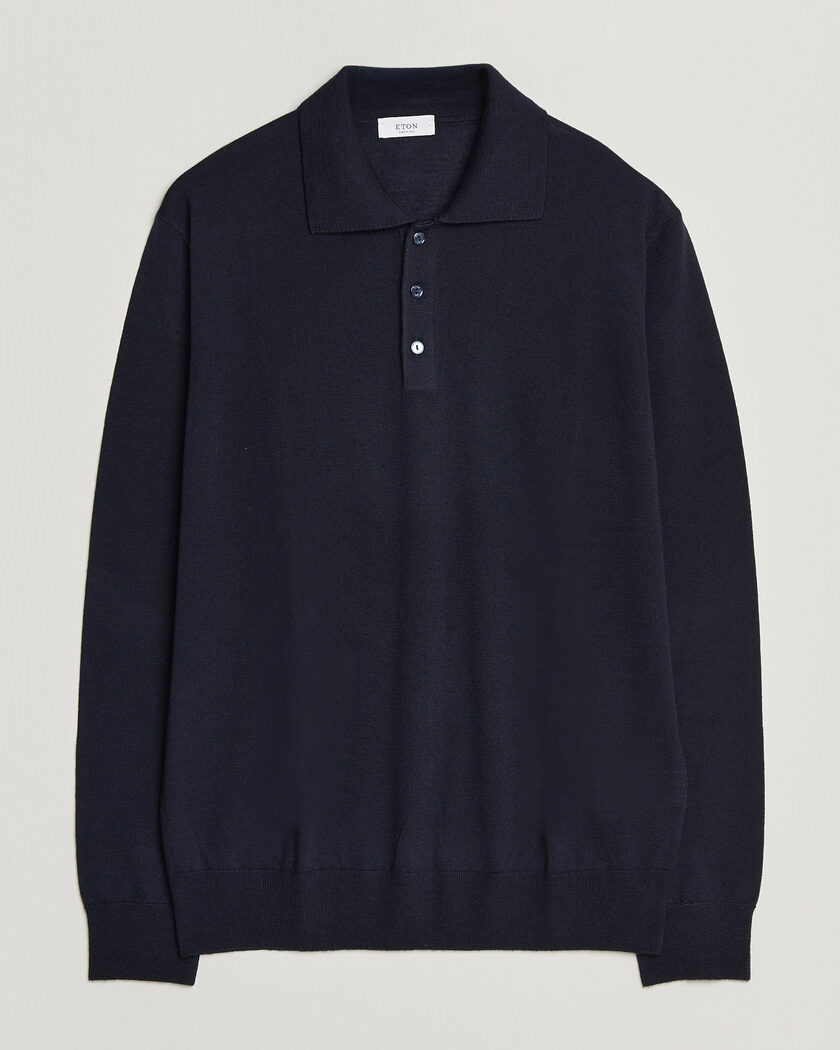 Eton Merino Wool Knitted Polo Navy Blue – Blau