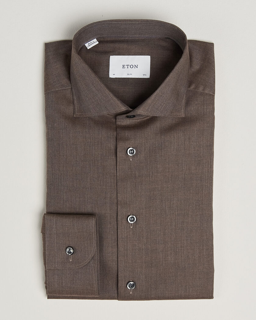 Eton Slim Fit Signature Flannel Shirt Brown – Braun