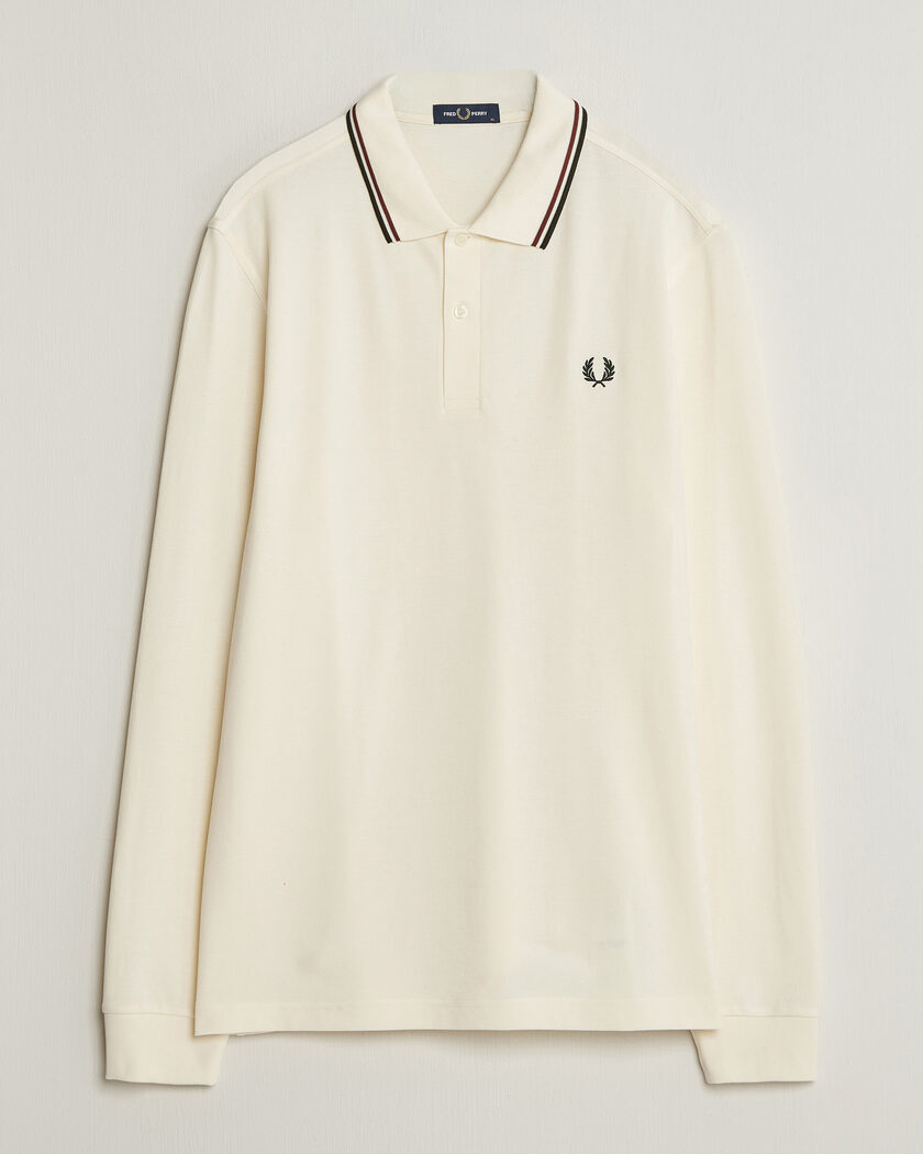 Fred Perry Twin Tipped Long Sleeve Polo Shirt Ecru – Weiß