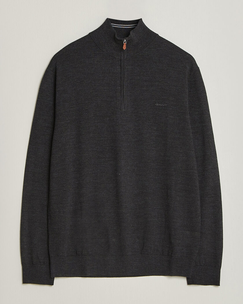 Gant Extrafine Merino Knitted Half Zip Dark Charcoal Melange – Grau