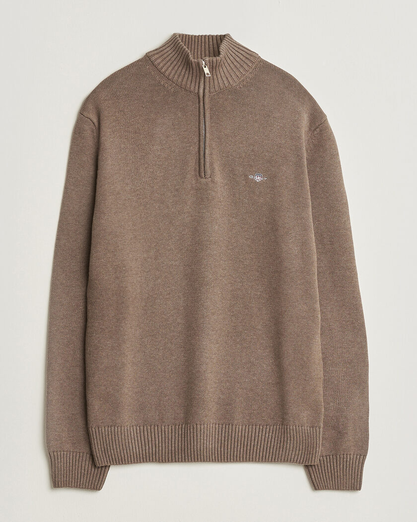 Gant Casual Cotton Knitted Half Zip Dark Hazelnut Melange – Braun