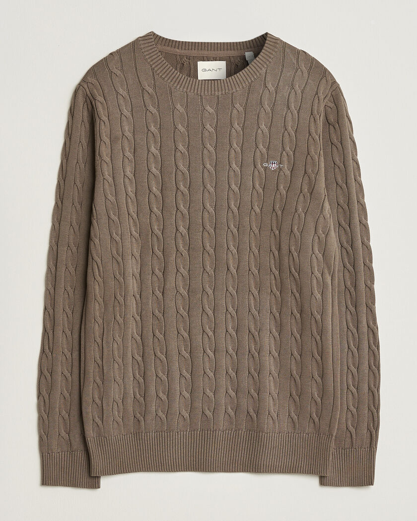 Gant Cotton Cable Crew Neck Faded Taupe – Braun