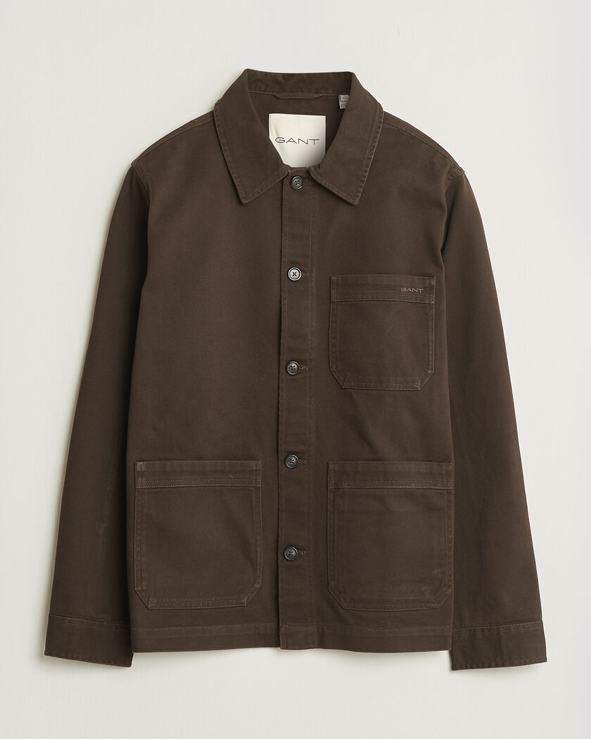 Gant Regular Fit Brushed Twill Overshirt Black Brown – Braun