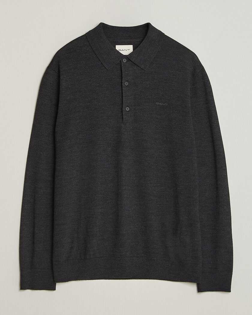 Gant Extrafine Merino Knitted Polo Dark Charcoal Melange – Grau