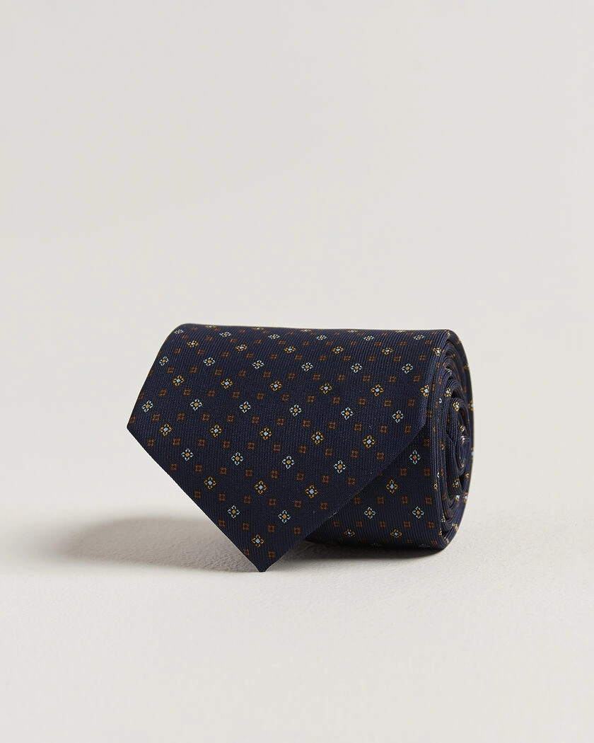 E. Marinella 3-Fold Printed Silk Tie Navy – Blau