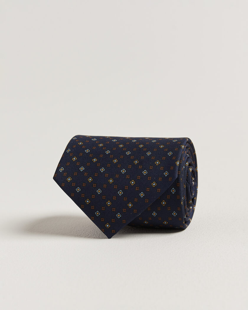 E. Marinella 3-Fold Printed Silk Tie Navy – Blau