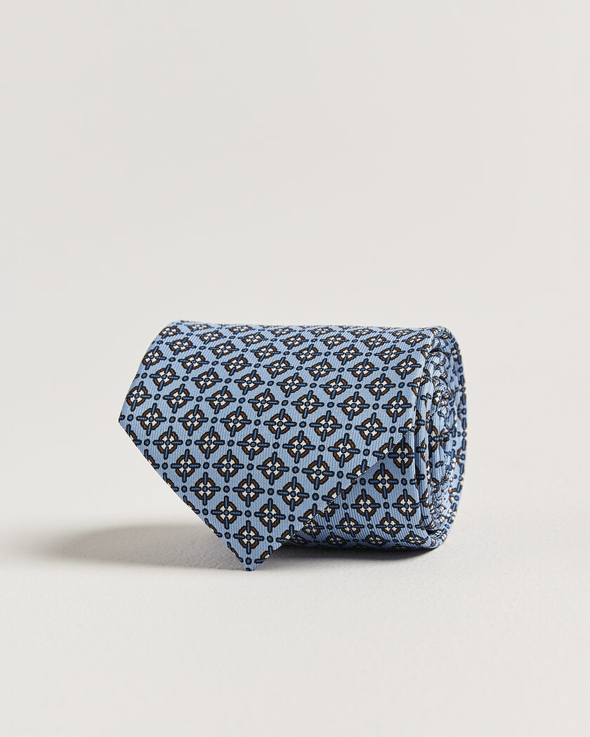 E. Marinella 3-Fold Printed Silk Tie Blue – Blau