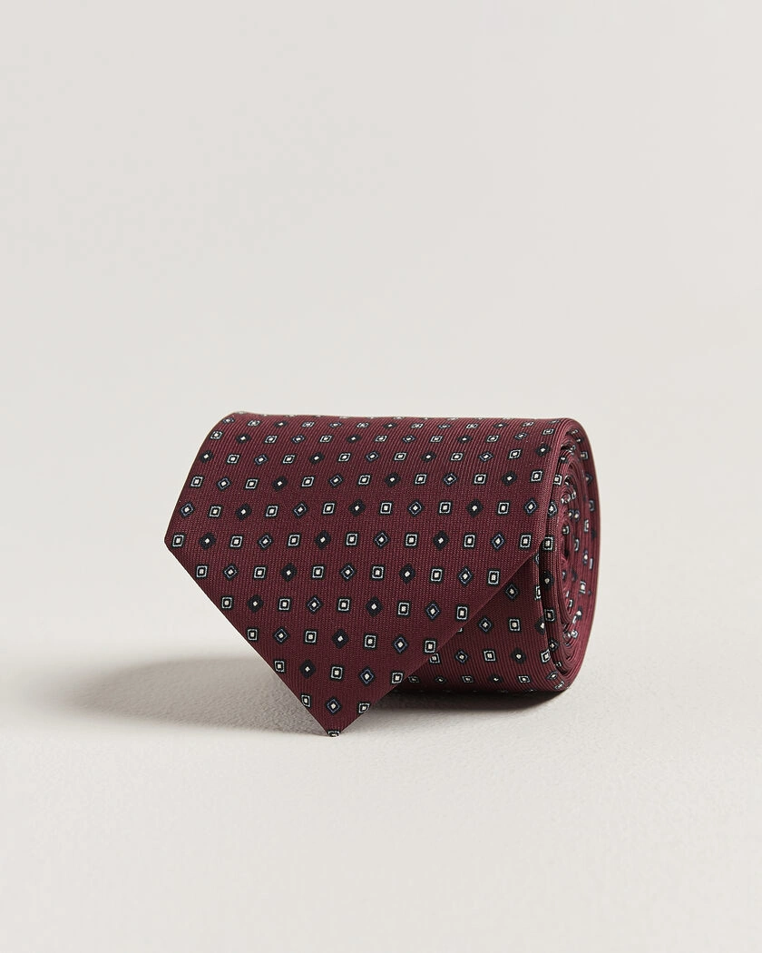 E. Marinella 3-Fold Printed Silk Tie Burgundy – Rot