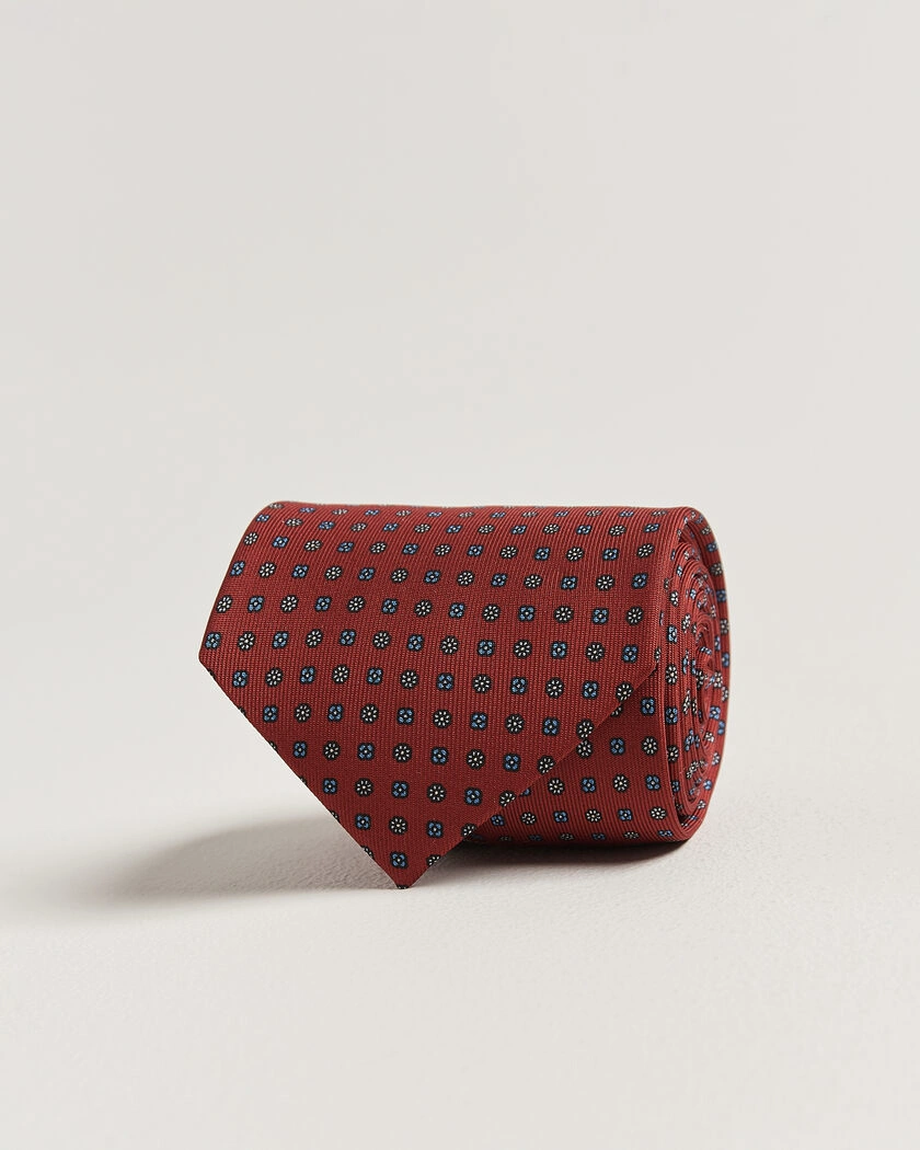 E. Marinella 3-Fold Printed Silk Tie Dark Red – Rot