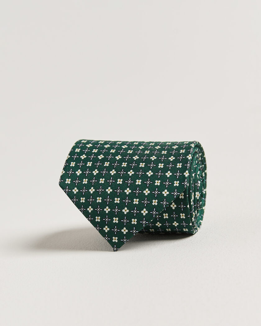 E. Marinella 3-Fold Printed Silk Tie Dark Green – Grün