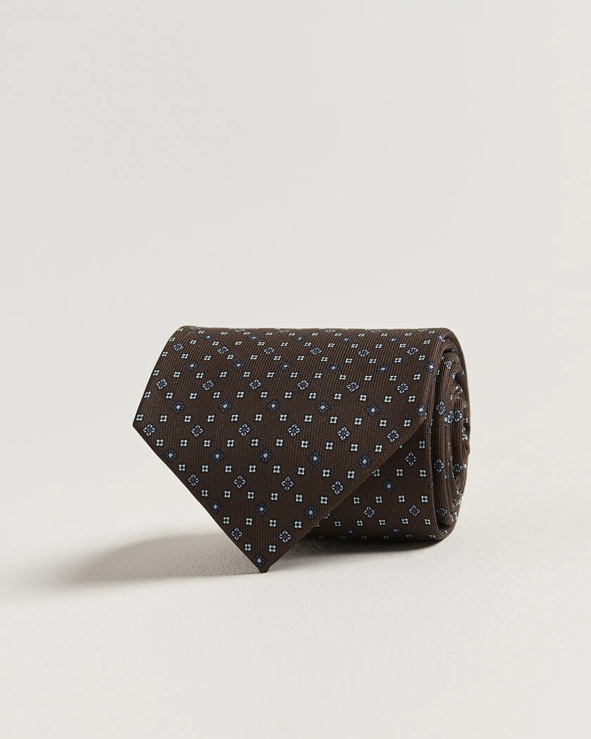 E. Marinella 3-Fold Printed Silk Tie Brown – Braun