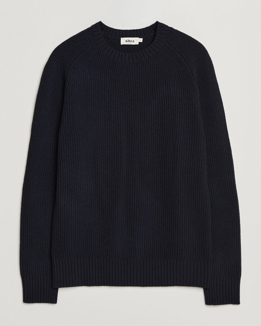 Altea Rib Wool Crew Neck Navy – Blau