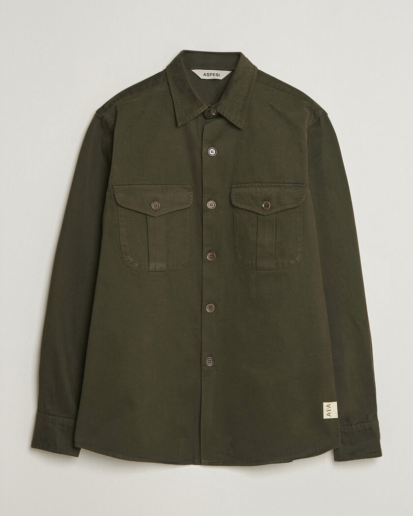 Aspesi Twill Cotton Overshirt Military – Grün