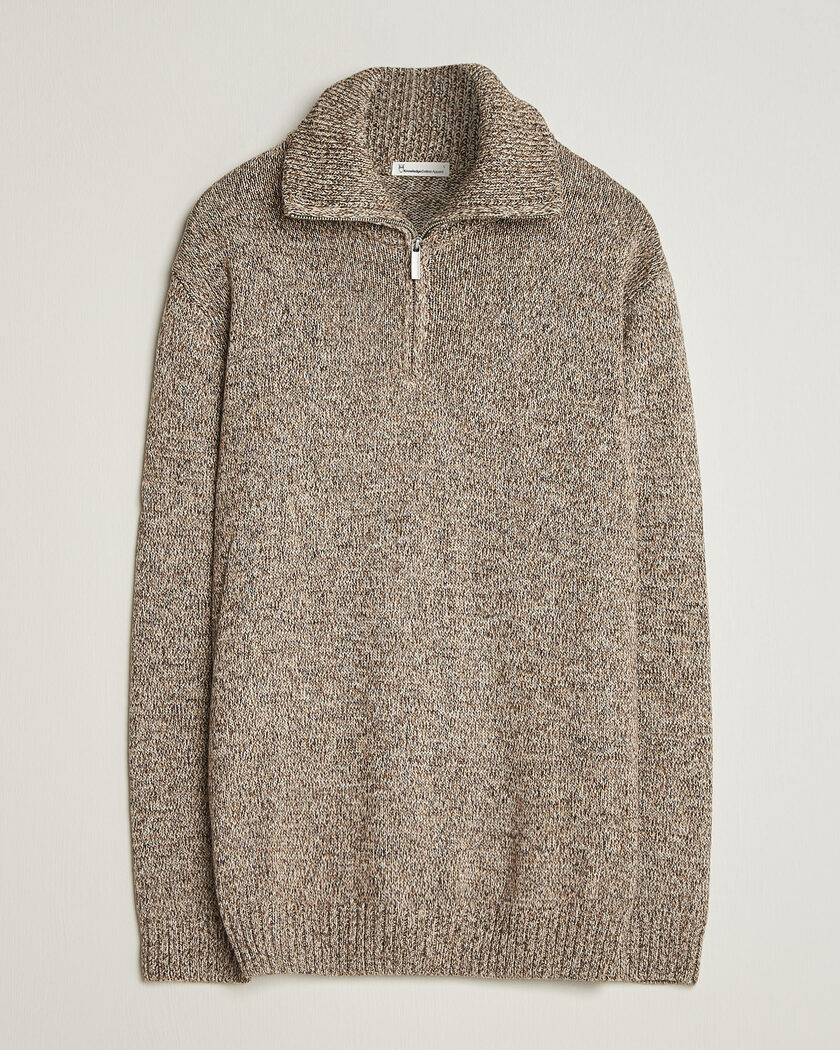 KnowledgeCotton Apparel Heavy Knitted Half Zip Brown – Braun