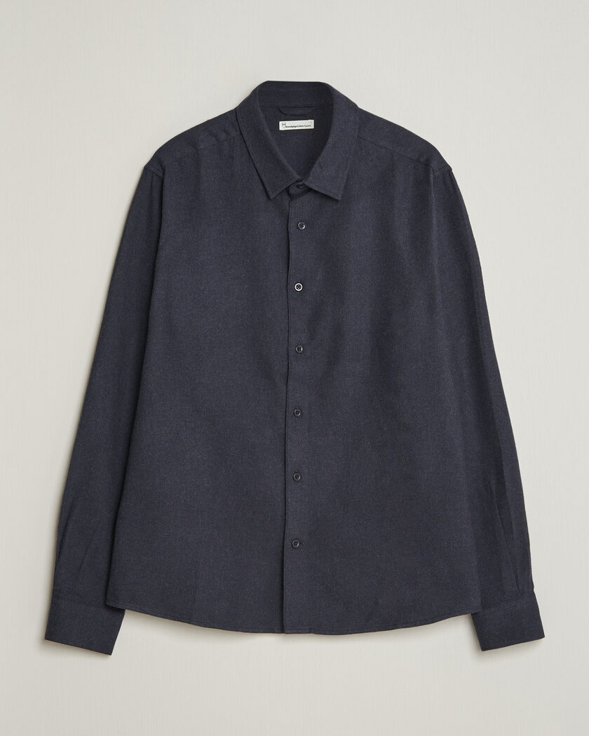 KnowledgeCotton Apparel Regular Fit Melange Flannel Shirt Navy – Blau