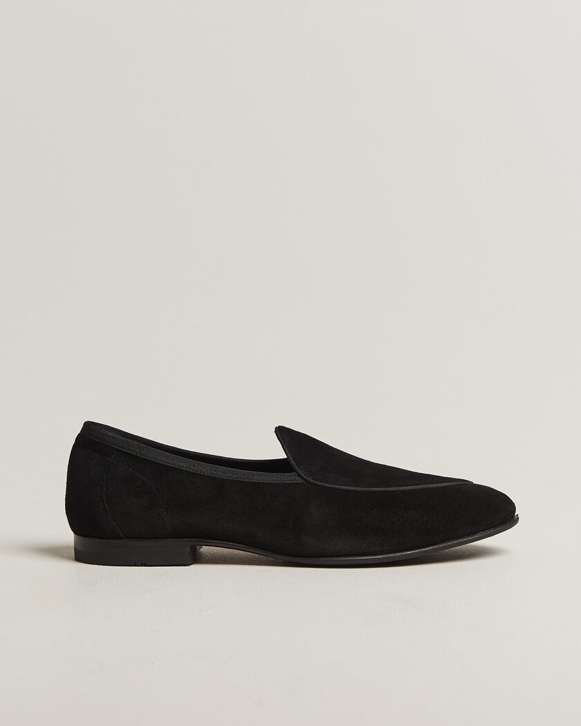 Loake 1880 Belgrave Black Suede Belgian Loafer Black – Schwarz