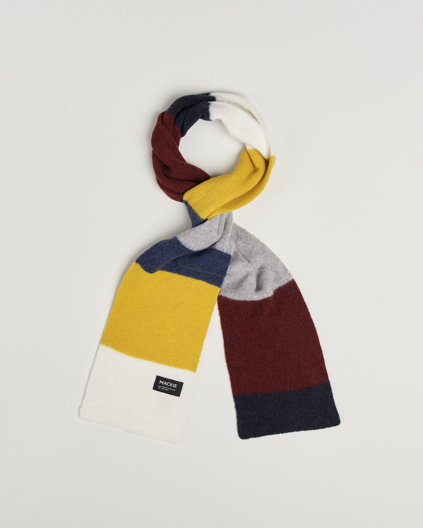 Robert Mackie Rona Ribbed Shaggy Lambswool Scarf Yellow/Grey/Blue Mix – Mehrfarbig
