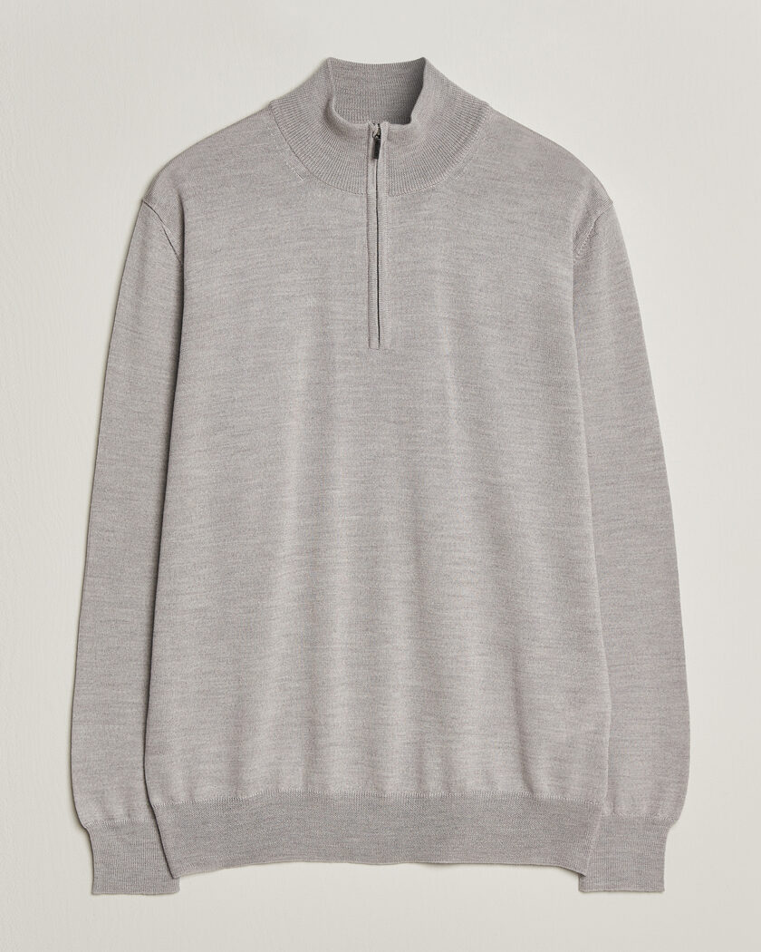 Morgano Extra Fine Merino Wool Half-Zip Light Grey – Grau