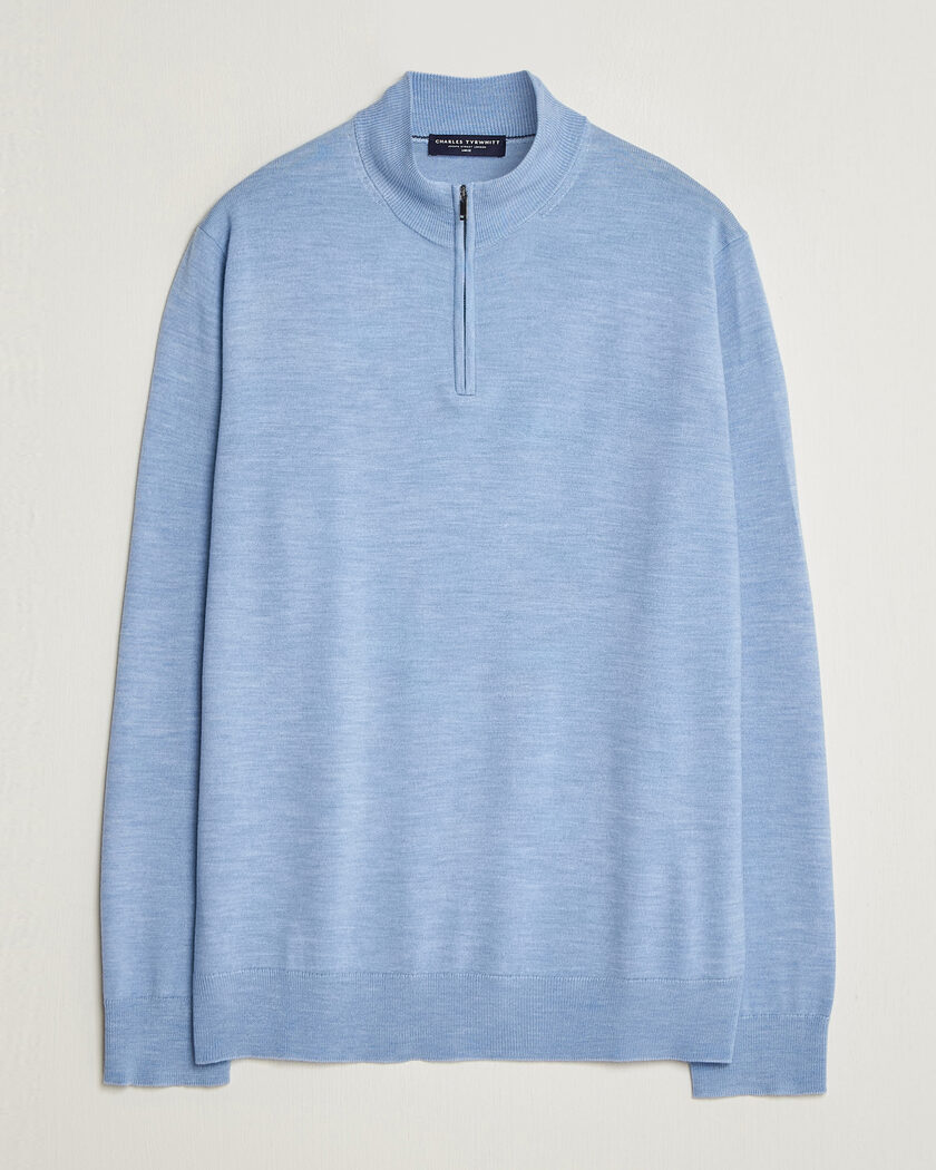 Charles Tyrwhitt Pure Merino Zip Neck Jumper Cornflower Blue – Blau