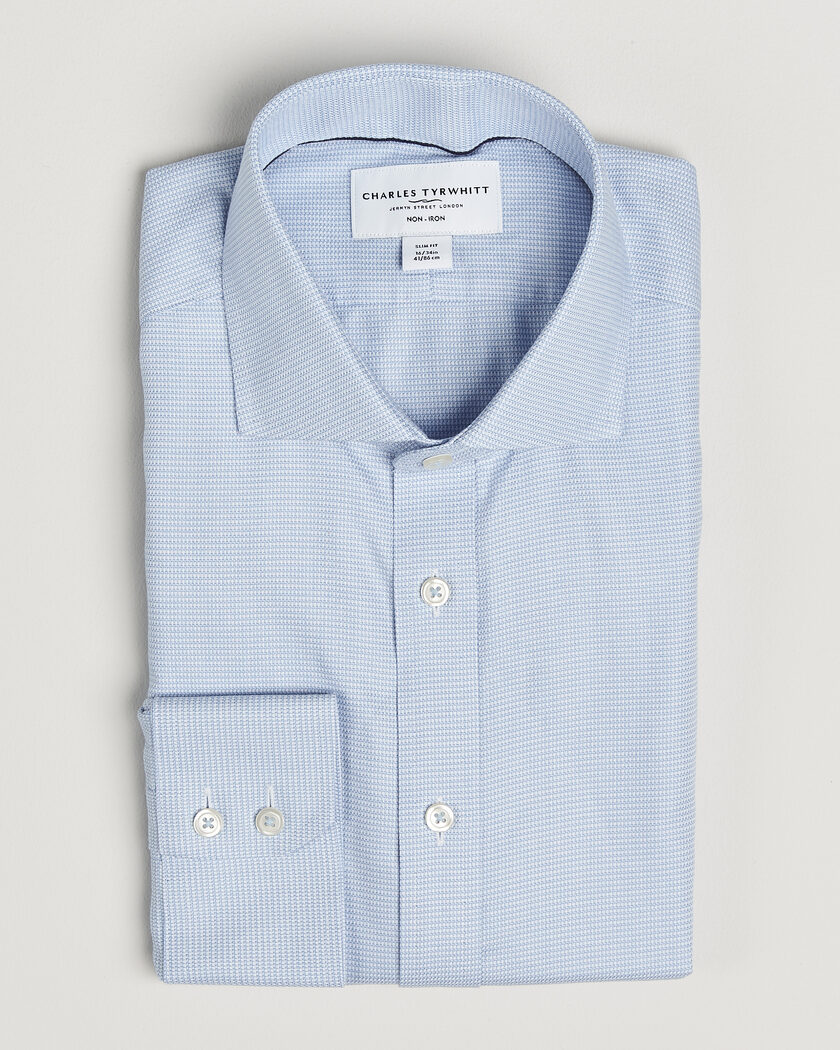 Charles Tyrwhitt Slim Fit Non Iron Trafalgar Weave Shirt Sky Blue – Blau