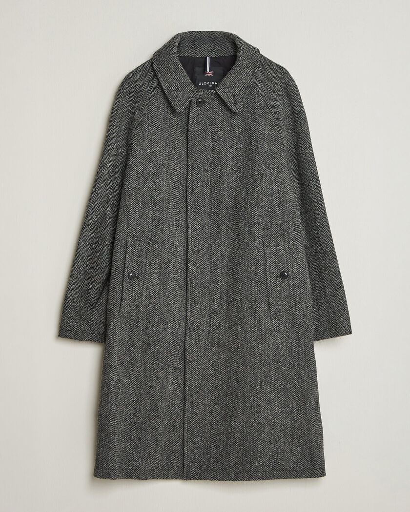 Gloverall Hynes Harris Tweed Coat Charcoal Herringbone – Grau