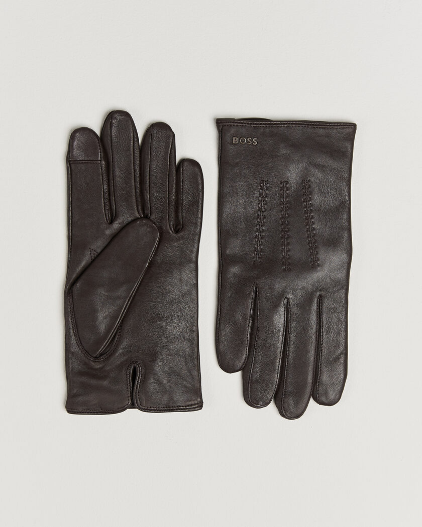 BOSS BLACK Hainz Leather Glove Dark Brown – Braun