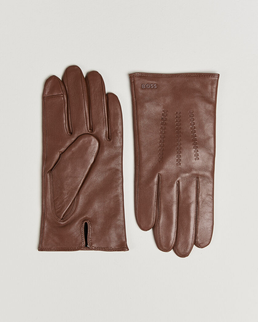 BOSS BLACK Hainz Leather Glove Medium Brown – Braun