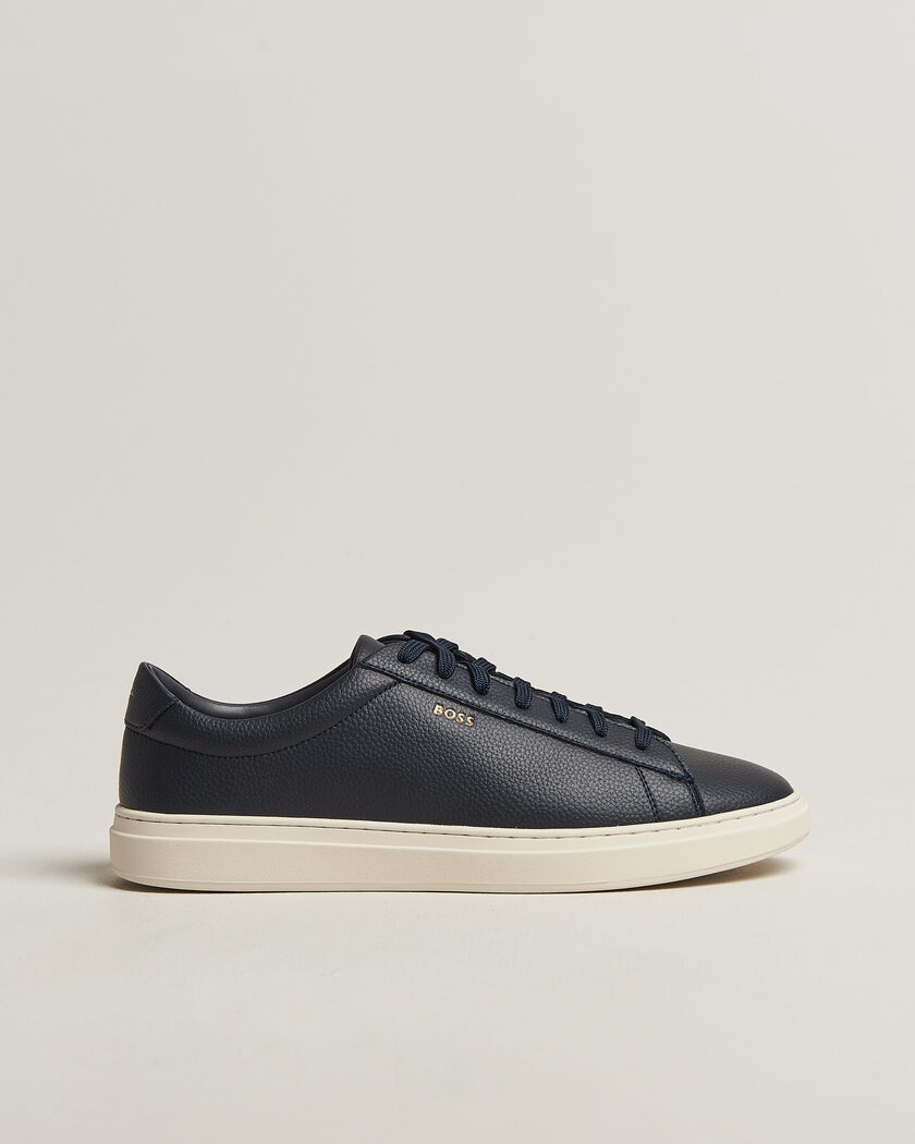 BOSS BLACK Kieran Grained Leather Sneaker Dark Blue – Blau