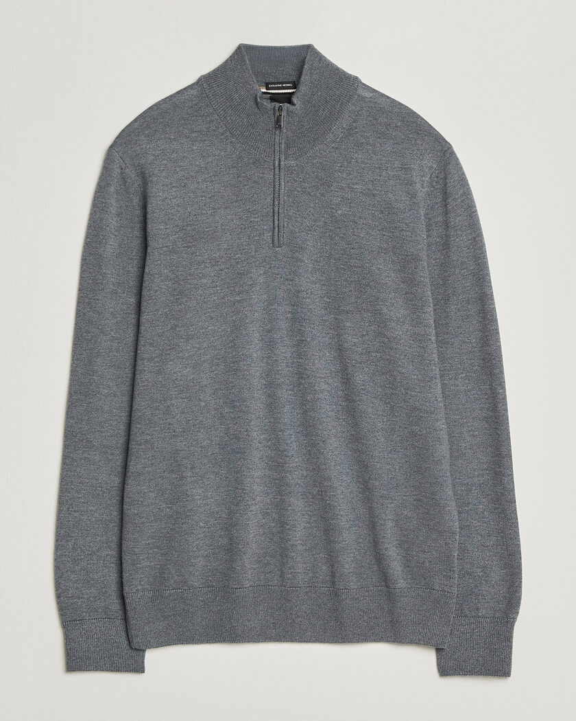 BOSS BLACK Ebenji Merino Knitted Half Zip Medium Grey – Grau