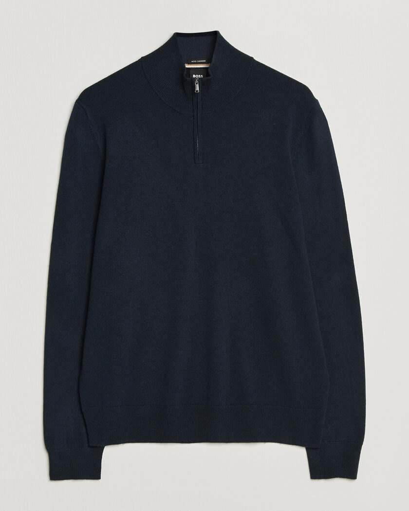 BOSS BLACK Hemarlo Wool/Cashmere Half Zip Dark Blue – Blau