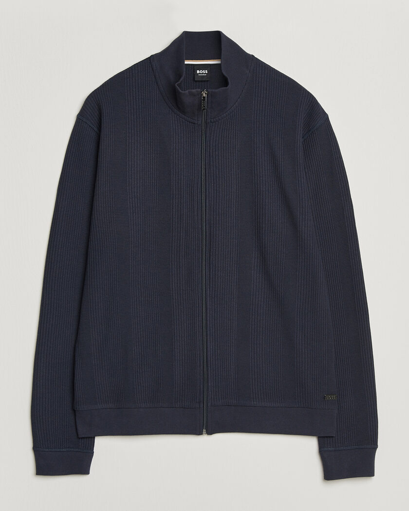 BOSS BLACK Structured Loungewear Full Zip Dark Blue – Blau