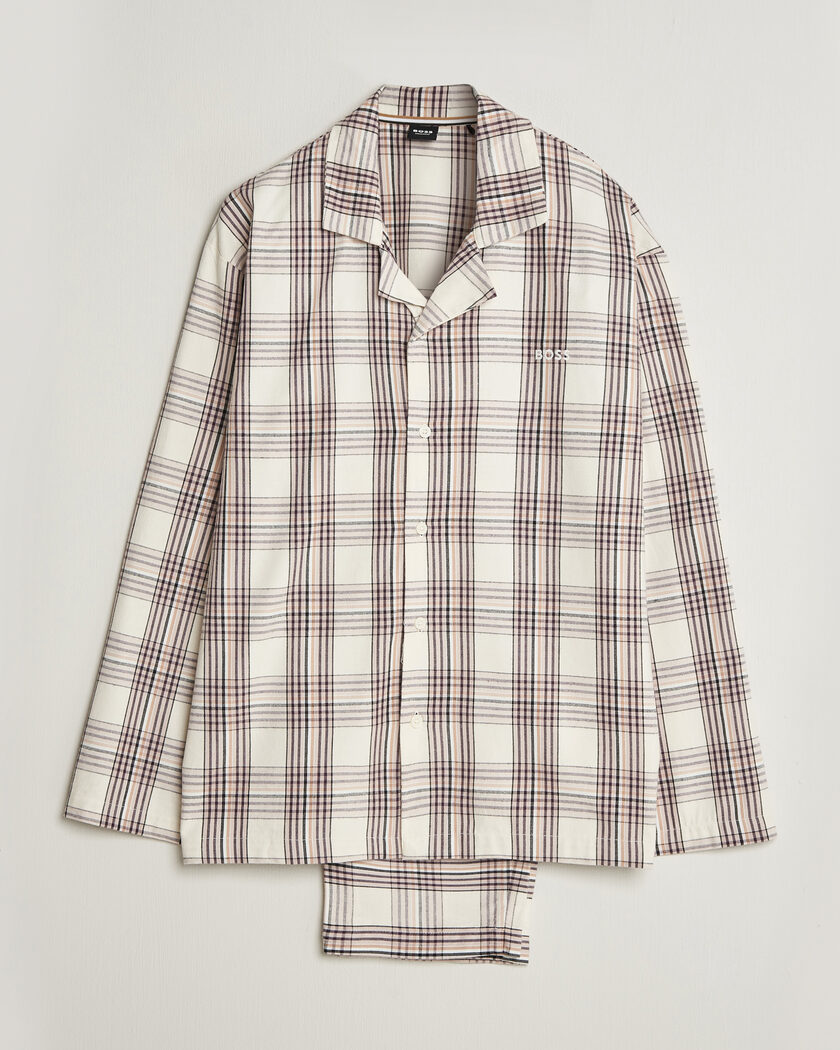 BOSS BLACK Checked Flannel Pyjama Set Open White – Weiß