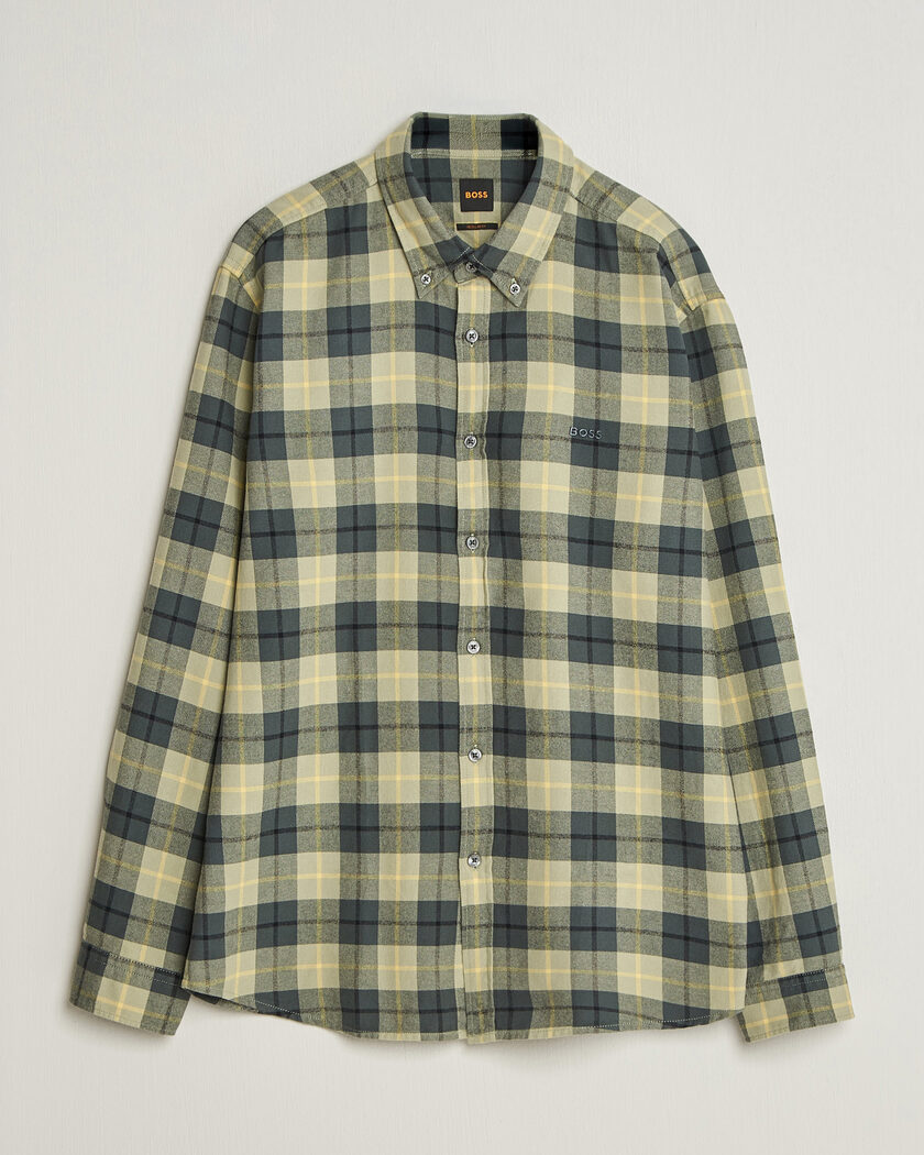 BOSS ORANGE Rickert Brushed Cotton Checked Shirt Open Green – Grün