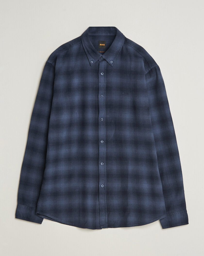 BOSS ORANGE Rickert Brushed Cotton Checked Shirt Dark Blue – Blau