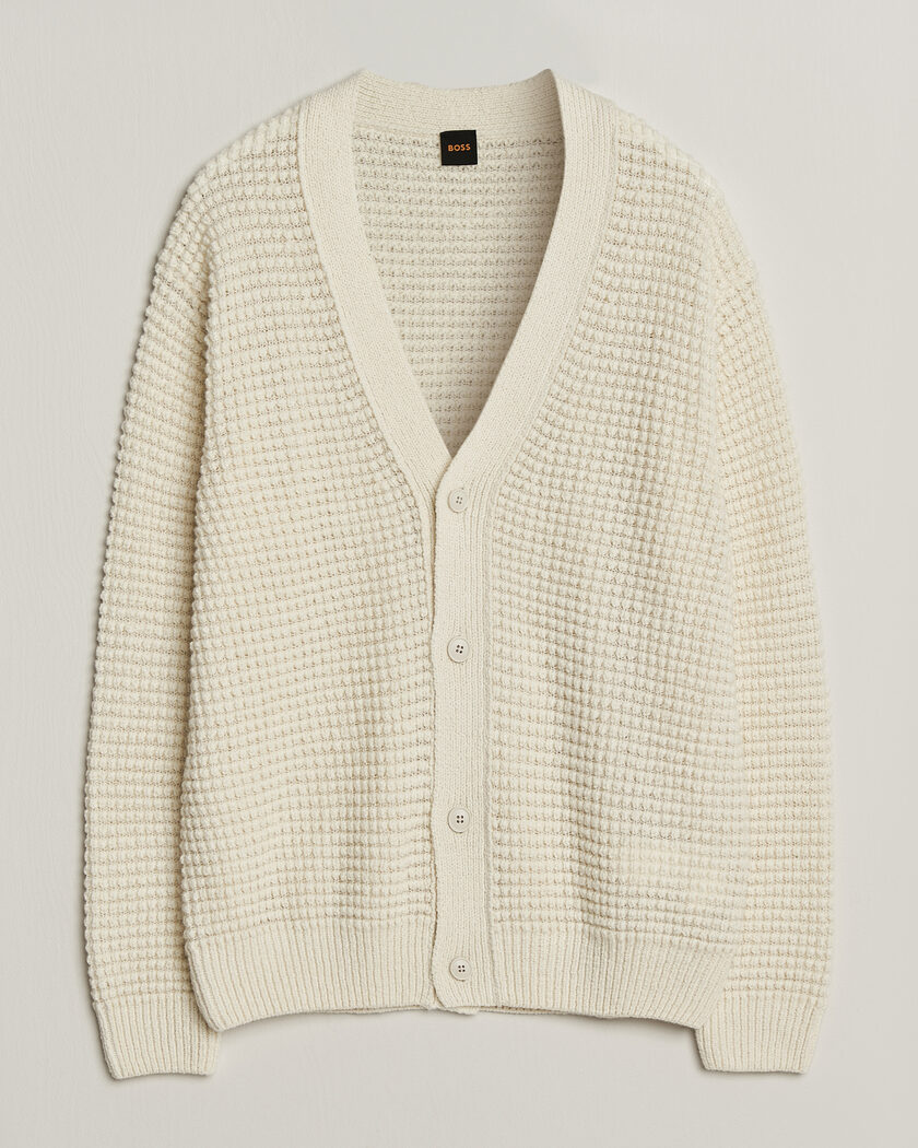 BOSS ORANGE Korsico Wool Knitted Cardigan Open White – Weiß