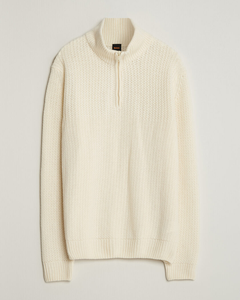 BOSS ORANGE Kenter Wool Knitted Half Zip Open White – Weiß