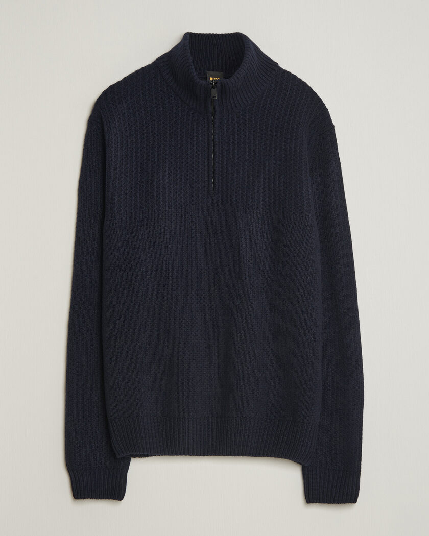 BOSS ORANGE Kenter Wool Knitted Half Zip Dark Blue – Blau