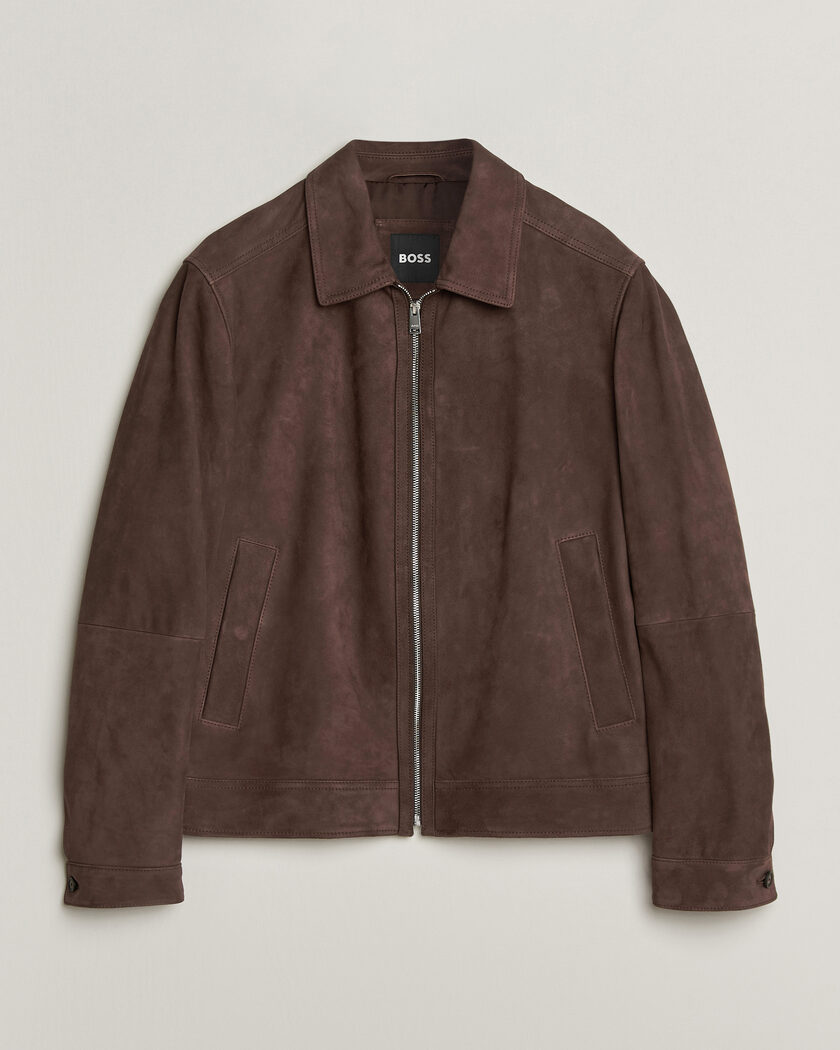 BOSS BLACK Malbano Suede Jacket Dark Brown – Braun