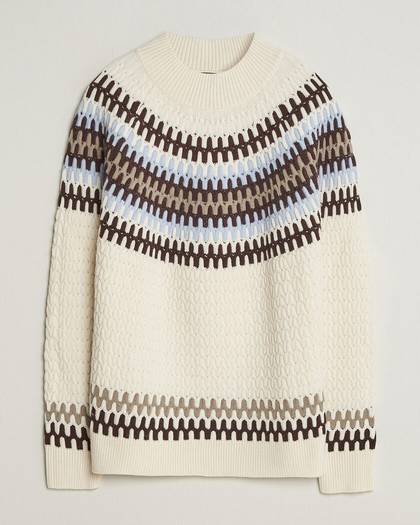 BOSS BLACK Fiotto Wool Fairisle Sweater Open White – Mehrfarbig