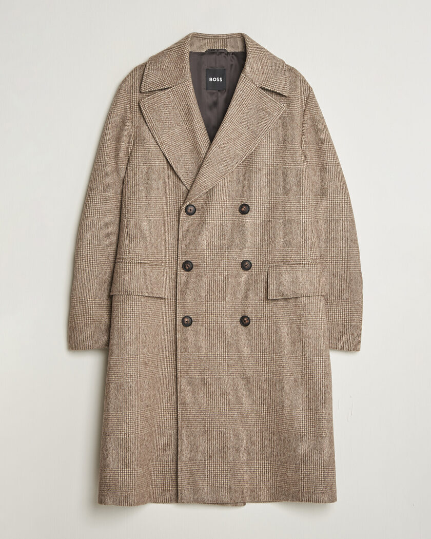 BOSS BLACK Jared Wool Double Breasted Coat Open Brown – Braun