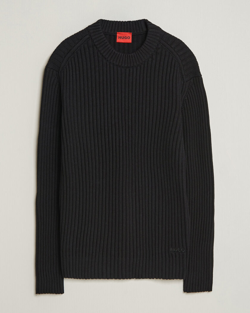 HUGO Sribban Cotton Knitted Sweater Black – Schwarz