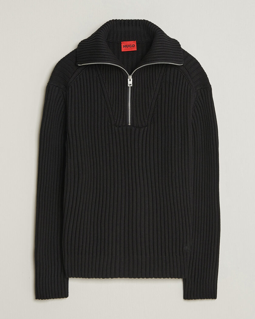 HUGO Srtithon Cotton Knitted Half Zip Black – Schwarz
