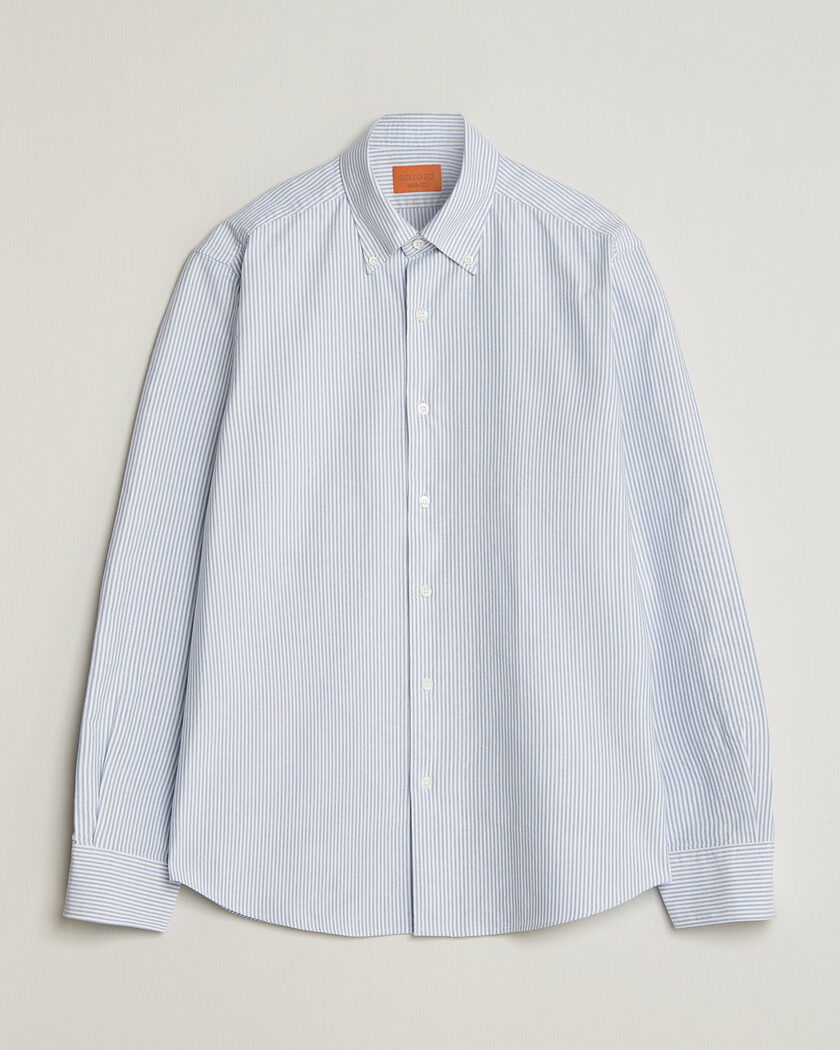 Grigio Oxford Button Down Shirt Light Blue Stripe – Blau