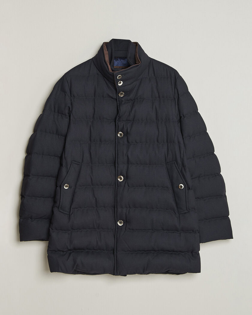 Herno Flannel Down Coat Navy – Blau