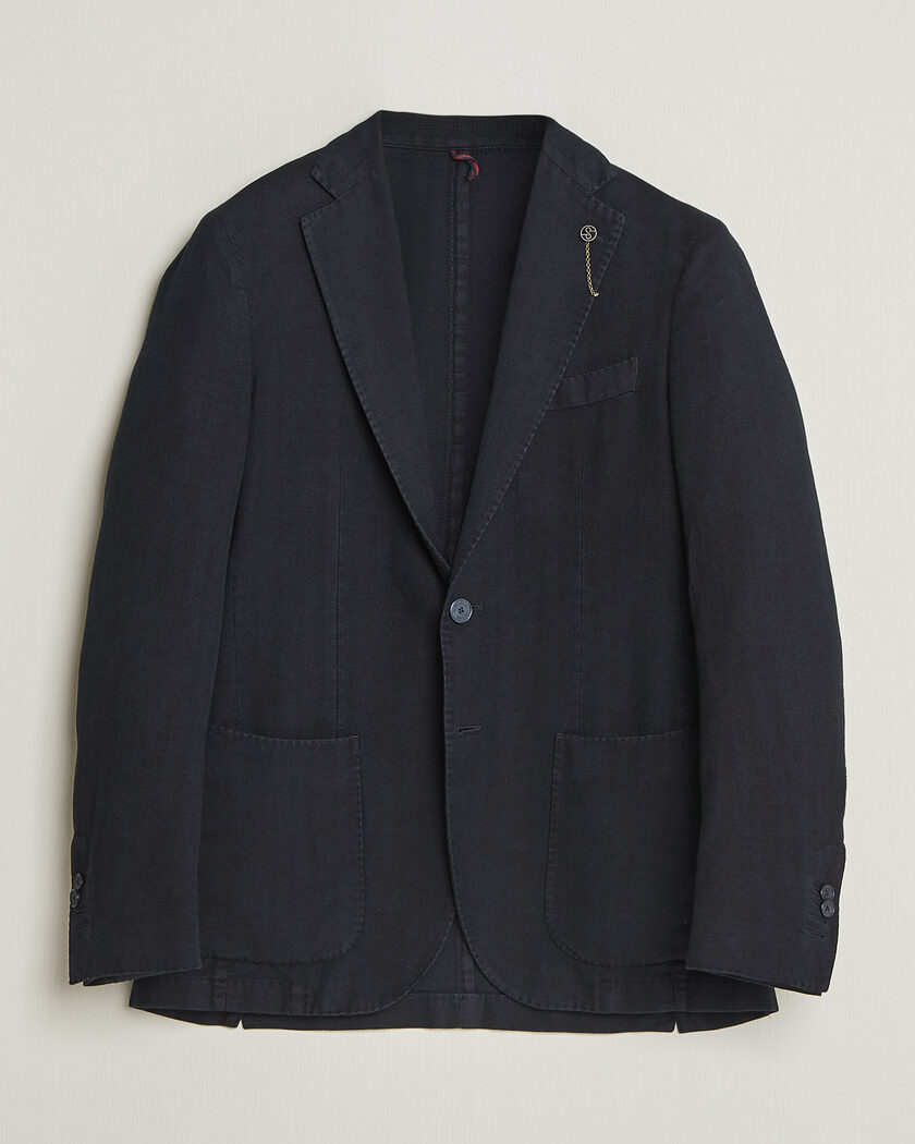 Santaniello Soft Touch Cotton Herringbone Blazer Navy – Blau