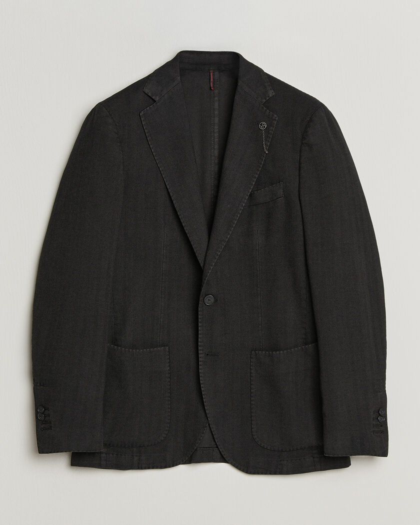 Santaniello Soft Touch Cotton Herringbone Blazer Black – Schwarz