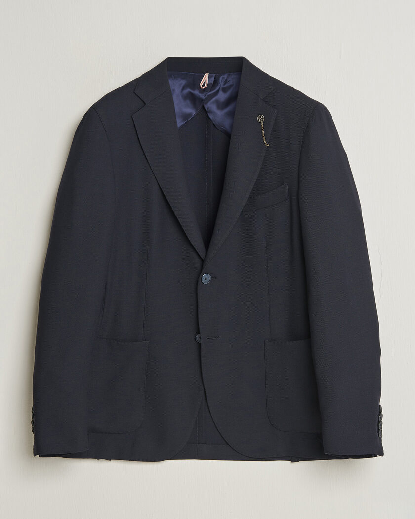 Santaniello Wool Mini Hopsack Blazer Navy – Blau