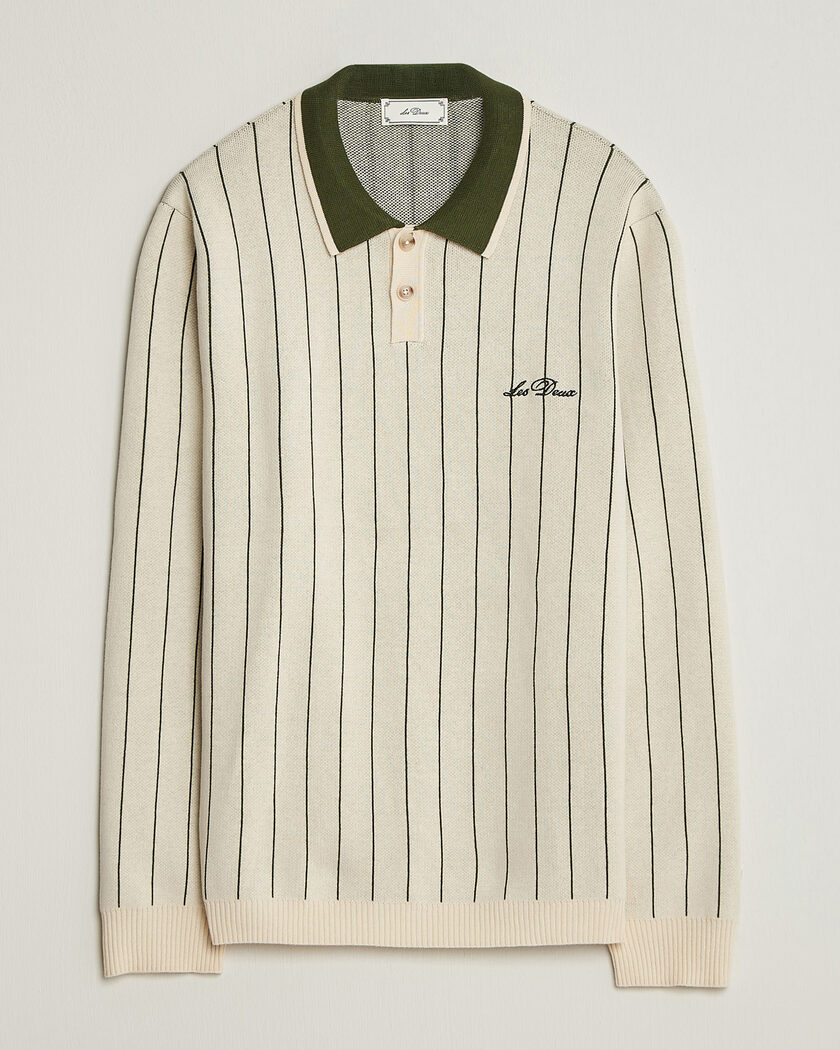 LES DEUX Signature Knitted Long Sleeve Polo Ivory – Weiß
