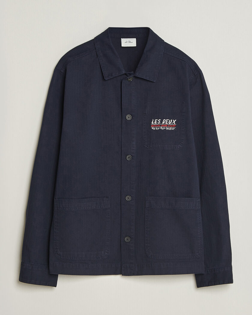 LES DEUX Herringbone Artist Overshirt Dark Navy – Blau
